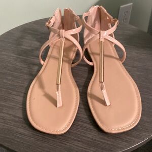 Beige patent leather with gold accent sandals